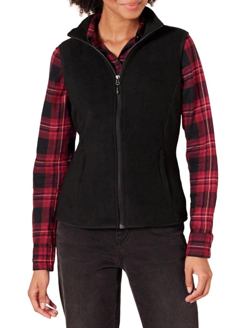 Cozy Women's Sleeveless Fleece Vest with Zip Pockets - Classic Fit, Plus Size